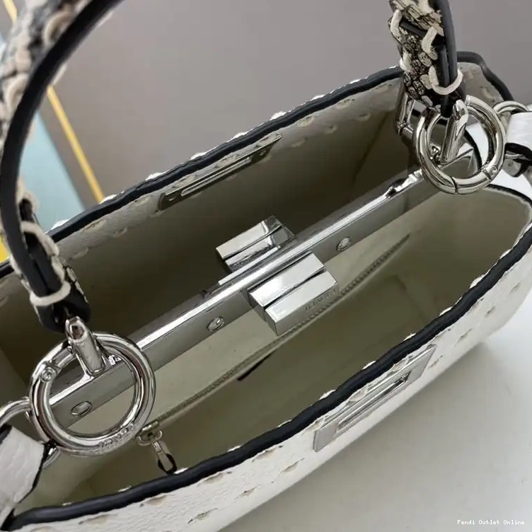Cheap Fendi Calf Stitching Iconic Leather White Bag In Peekaboo Mini 0614